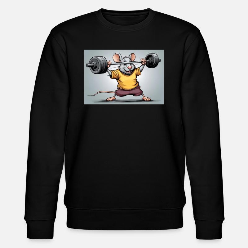 Kraftmaus beim Krafttraining - Stanley/Stella Unisex Bio-Sweatshirt CHANGER  - Schwarz