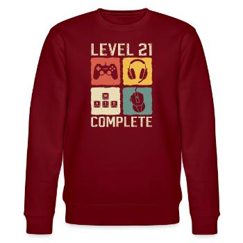 21. Geburtstag Level 21 Complete Gamer 21 Jahre - Stanley/Stella Unisex Bio-Sweatshirt CHANGER  - Burgunderrot - Vorne - Nik (191cm) & Marisol (170cm)