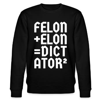 Felon+Elon, Anti-Donald, Anti-Moschus, Weiße Schrift - Stanley/Stella Unisex Bio-Sweatshirt CHANGER  - Schwarz - Vorne - Nik (191cm) & Marisol (170cm)