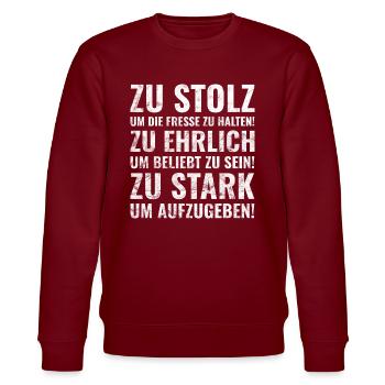 Cadeau fier, honnête et fort / dictons - Sweat bio CHANGER Stanley/Stella Unisexe - bordeaux - Devant - Nik (191cm) & Marisol (170cm)