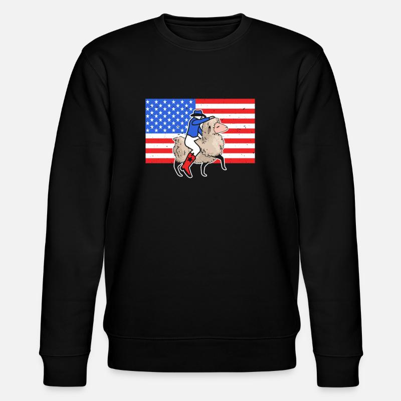 Mutton Buster USA Flag Sheep Rider - Stanley/Stella CHANGER Unisex Organic Sweatshirt - black