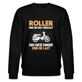 Moped Liebhaber Roller Verhasst Dinger Ne Last - Stanley/Stella Unisex Bio-Sweatshirt CHANGER  - Schwarz - Vorne - Nik (191cm) & Marisol (170cm)