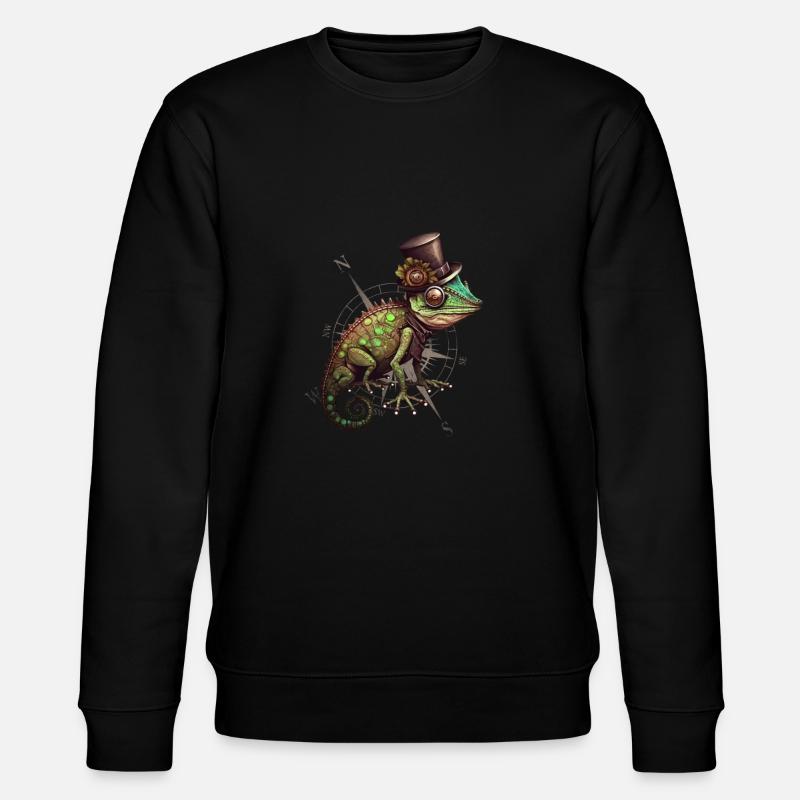 Cartoon Gekko mit Kompass - Stanley/Stella Unisex Bio-Sweatshirt CHANGER  - Schwarz