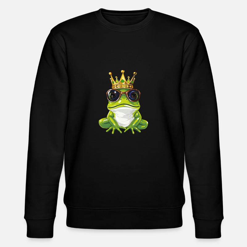 Comic Frosch mit Krone - Stanley/Stella Unisex Bio-Sweatshirt CHANGER  - Schwarz
