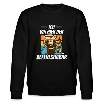 Chef und BefehlshaBÄR trinken Kaffee im Büro - Stanley/Stella Unisex Bio-Sweatshirt CHANGER  - Schwarz - Vorne - Nik (191cm) & Marisol (170cm)