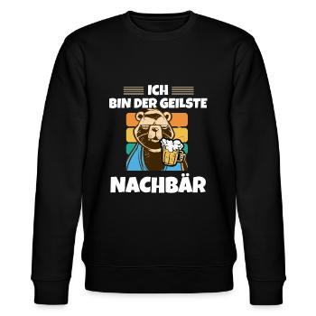 "Ich bin der geilste Nachbar" für Einweihungsfeier - Stanley/Stella Unisex Bio-Sweatshirt CHANGER  - Schwarz - Vorne - Nik (191cm) & Marisol (170cm)
