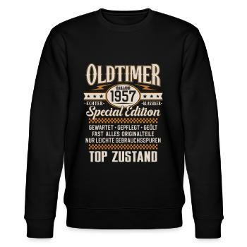 Oldtimer Baujahr Jahrgang 1957 Geburtstag Geschenk - Stanley/Stella Unisex Bio-Sweatshirt CHANGER  - Schwarz - Vorne - Nik (191cm) & Marisol (170cm)