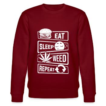Eat Sleep Weed Repeat - Cannabis THC CBD Smoking Weed - Stanley/Stella CHANGER Unisex Organic Sweatshirt - burgundy - Front - Nik (191cm) & Marisol (170cm)