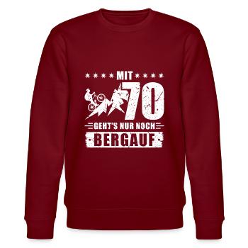 70. Geburtstag Bergauf Fahrrad Radfahren - Stanley/Stella Unisex Bio-Sweatshirt CHANGER  - Burgunderrot - Vorne - Nik (191cm) & Marisol (170cm)