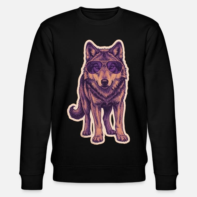 Wolf Mit Sonnenbrille - Stanley/Stella Unisex Bio-Sweatshirt CHANGER  - Schwarz