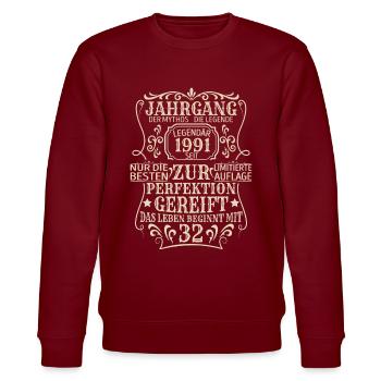 Geburtstagsgeschenk Geboren 1991 32 Jahre - Stanley/Stella Unisex Bio-Sweatshirt CHANGER  - Burgunderrot - Vorne - Nik (191cm) & Marisol (170cm)