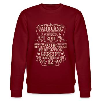 Geburtstagsgeschenk Geboren 2011 12 Jahre - Stanley/Stella Unisex Bio-Sweatshirt CHANGER  - Burgunderrot - Vorne - Nik (191cm) & Marisol (170cm)