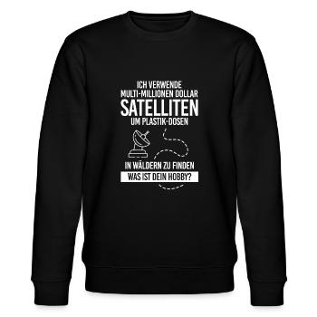 Verwende Satelliten Plastik Dosen Hobby Geocacher - Stanley/Stella Unisex Bio-Sweatshirt CHANGER  - Schwarz - Vorne - Nik (191cm) & Marisol (170cm)