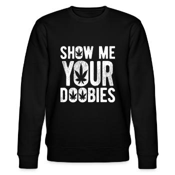 Zeig mir deine Doobies | Cool Stoner 420 Witz - Stanley/Stella Unisex Bio-Sweatshirt CHANGER  - Schwarz - Vorne - Nik (191cm) & Marisol (170cm)