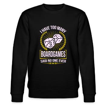 Ich habe zu viele Brettspiele - Brettspiele Geschenk - Stanley/Stella Unisex Bio-Sweatshirt CHANGER  - Schwarz - Vorne - Nik (191cm) & Marisol (170cm)
