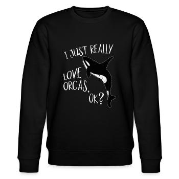 Ich liebe Orcas einfach, OK? Schwertwal Liebhaber O - Stanley/Stella Unisex Bio-Sweatshirt CHANGER  - Schwarz - Vorne - Nik (191cm) & Marisol (170cm)