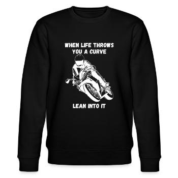 Wenn das Leben dir eine Kurve wirft lustiges Motorrad Sprichwort - Stanley/Stella Unisex Bio-Sweatshirt CHANGER  - Schwarz - Vorne - Nik (191cm) & Marisol (170cm)