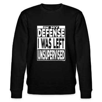 Zu meiner Verteidigung wurde ich unbeaufsichtigt lustig gelassen - Stanley/Stella Unisex Bio-Sweatshirt CHANGER  - Schwarz - Vorne - Nik (191cm) & Marisol (170cm)