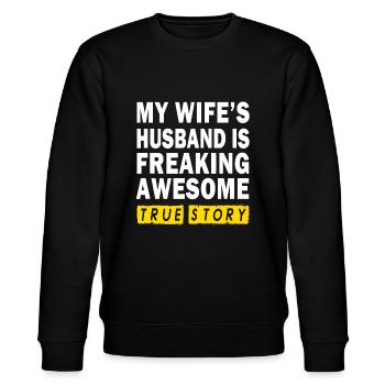 Mens Der Mann meiner Frau ist verdammt toll True St - Stanley/Stella Unisex Bio-Sweatshirt CHANGER  - Schwarz - Vorne - Nik (191cm) & Marisol (170cm)