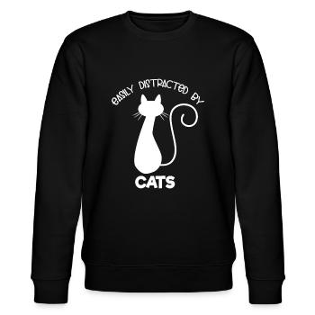 Katzen- und Kätzchenliebhaber lassen sich leicht von Catseas ablenken - Stanley/Stella Unisex Bio-Sweatshirt CHANGER  - Schwarz - Vorne - Nik (191cm) & Marisol (170cm)