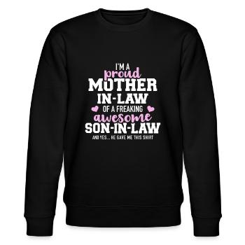 Stolze Schwiegermutter eines verdammt tollen Sohnes - Stanley/Stella Unisex Bio-Sweatshirt CHANGER  - Schwarz - Vorne - Nik (191cm) & Marisol (170cm)
