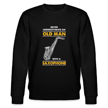 Mens Never Underestimate An Old Man With A Saxopho - Stanley/Stella CHANGER Unisex Organic Sweatshirt - black - Front - Nik (191cm) & Marisol (170cm)