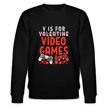 V ist für Videospiele Lustiger Valentinstag Gamer Bo - Stanley/Stella Unisex Bio-Sweatshirt CHANGER  - Schwarz - Vorne - Nik (191cm) & Marisol (170cm)