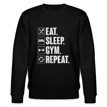Eat Sleep Gym Repeat Funny Vintage Workouteat slee - Stanley/Stella Unisex Bio-Sweatshirt CHANGER  - Schwarz - Vorne - Nik (191cm) & Marisol (170cm)