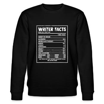 Schriftsteller Nährwertangaben Berühmter Roman Autor Grafik - Stanley/Stella Unisex Bio-Sweatshirt CHANGER  - Schwarz - Vorne - Nik (191cm) & Marisol (170cm)