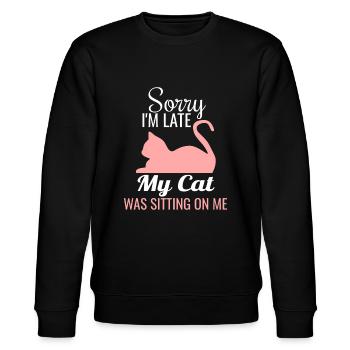 Tut mir leid, ich bin zu spät meine Katze saß auf mir Hemd Funn - Stanley/Stella Unisex Bio-Sweatshirt CHANGER  - Schwarz - Vorne - Nik (191cm) & Marisol (170cm)