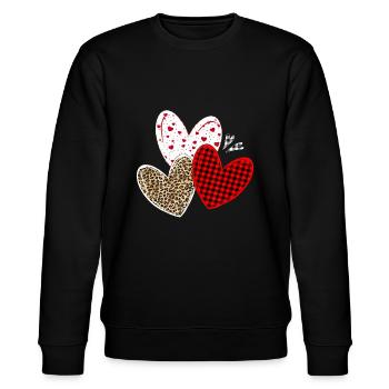 Mädchen Valentinstag Shirts Herzen Liebe Leopard Re - Stanley/Stella Unisex Bio-Sweatshirt CHANGER  - Schwarz - Vorne - Nik (191cm) & Marisol (170cm)