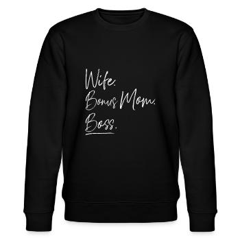 Ehefrau Bonus Mama Boss - Stanley/Stella Unisex Bio-Sweatshirt CHANGER  - Schwarz - Vorne - Nik (191cm) & Marisol (170cm)