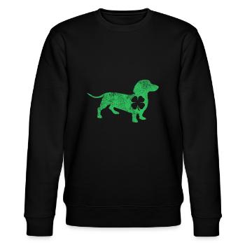 Dackelhund Shamrock St. Patrick's Day Saint Pad - Stanley/Stella Unisex Bio-Sweatshirt CHANGER  - Schwarz - Vorne - Nik (191cm) & Marisol (170cm)