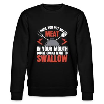 Schmutziges Geschenk für Erwachsene | Fleisch im Mund | BBQ Jokepo - Stanley/Stella Unisex Bio-Sweatshirt CHANGER  - Schwarz - Vorne - Nik (191cm) & Marisol (170cm)