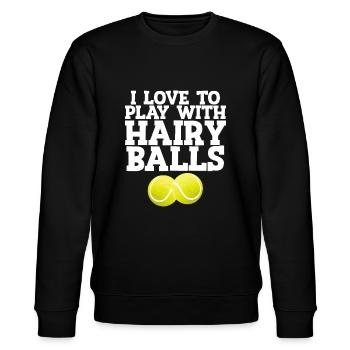 Ich liebe es, mit haarigen Bällen zu spielen Tennisspieler Geschenk - Stanley/Stella Unisex Bio-Sweatshirt CHANGER  - Schwarz - Vorne - Nik (191cm) & Marisol (170cm)