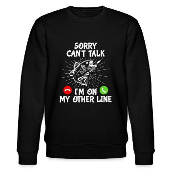 Funny Fishing I'm On My Other Line Fisherman Bass - Stanley/Stella CHANGER Unisex Organic Sweatshirt - black - Front - Nik (191cm) & Marisol (170cm)