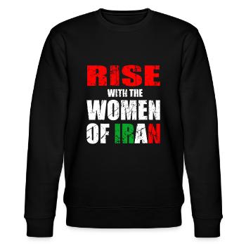RISE with the Women of Iran women life freedom - Stanley/Stella CHANGER Unisex Organic Sweatshirt - black - Front - Nik (191cm) & Marisol (170cm)