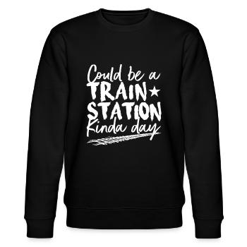Könnte ein Bahnhof Art von Tag Frauen Vintag sein - Stanley/Stella Unisex Bio-Sweatshirt CHANGER  - Schwarz - Vorne - Nik (191cm) & Marisol (170cm)