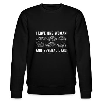 Ich liebe eine Frau und mehrere Autos lustige Auto Kerl ca - Stanley/Stella Unisex Bio-Sweatshirt CHANGER  - Schwarz - Vorne - Nik (191cm) & Marisol (170cm)
