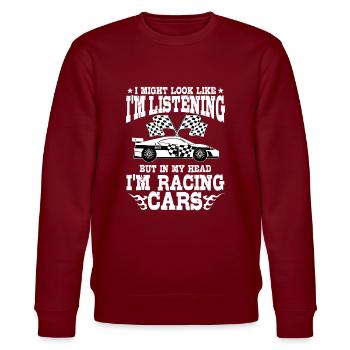 Racer Race Fast Cars Track Racetrack Racing Racers - Stanley/Stella CHANGER Unisex Organic Sweatshirt - burgundy - Front - Nik (191cm) & Marisol (170cm)