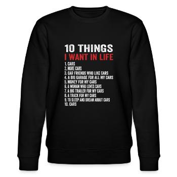 10 Dinge, die ich in meinem Leben will Autos Mehr Autos10 Sache - Stanley/Stella Unisex Bio-Sweatshirt CHANGER  - Schwarz - Vorne - Nik (191cm) & Marisol (170cm)