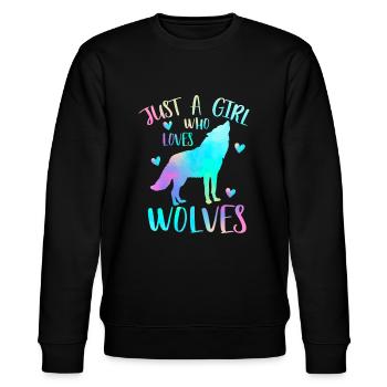 Nur ein Mädchen, das Wölfe liebt Aquarell Süßer Wolfj - Stanley/Stella Unisex Bio-Sweatshirt CHANGER  - Schwarz - Vorne - Nik (191cm) & Marisol (170cm)