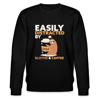 Easily Distracted By Sloths And coffee Sloth coffe - Stanley/Stella CHANGER Unisex Organic Sweatshirt - black - Front - Nik (191cm) & Marisol (170cm)
