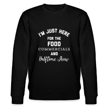 Ich bin nur hier für die Food-Werbung und Halftim - Stanley/Stella Unisex Bio-Sweatshirt CHANGER  - Schwarz - Vorne - Nik (191cm) & Marisol (170cm)