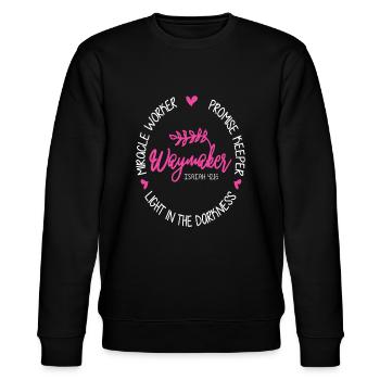 Waymaker Miracle Worker Promise Keeper Isaiah 42:1 - Stanley/Stella CHANGER Unisex Organic Sweatshirt - black - Front - Nik (191cm) & Marisol (170cm)