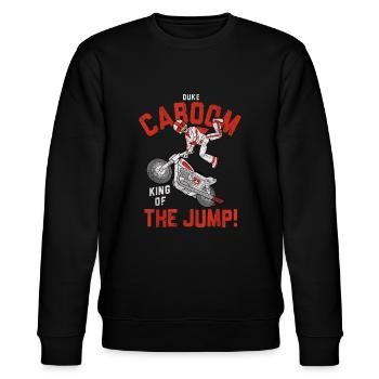 Pixar 4 Duke Caboom Der König des Springens - Stanley/Stella Unisex Bio-Sweatshirt CHANGER  - Schwarz - Vorne - Nik (191cm) & Marisol (170cm)