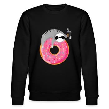 Faultier auf Donut mit Tasse dampfendem Kaffee - Stanley/Stella Unisex Bio-Sweatshirt CHANGER  - Schwarz - Vorne - Nik (191cm) & Marisol (170cm)
