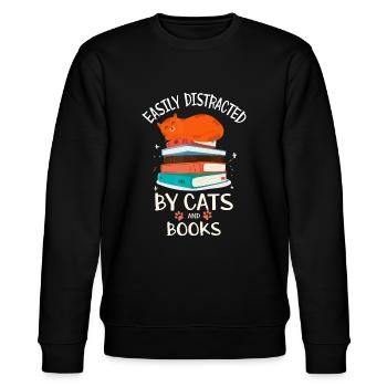 Easily Distracted By Cats And Books Cat Book Lover - Stanley/Stella CHANGER Unisex Organic Sweatshirt - black - Front - Nik (191cm) & Marisol (170cm)