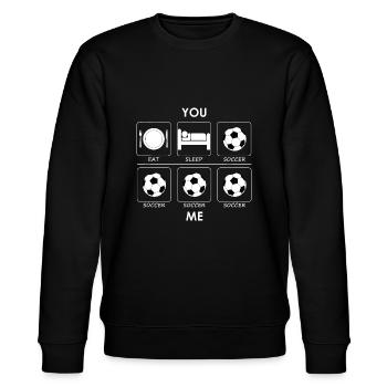 Soccer Eat Sleep You and Me - Lustiger Sport - Stanley/Stella Unisex Bio-Sweatshirt CHANGER  - Schwarz - Vorne - Nik (191cm) & Marisol (170cm)