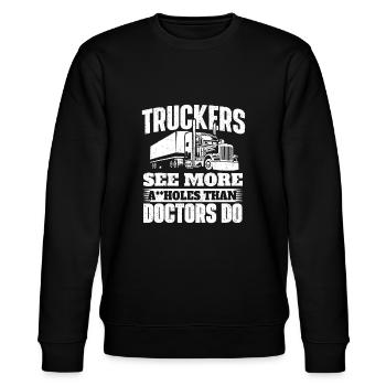 Trucker sehen mehr - Semi Truck Fahrer Trucking Tru - Stanley/Stella Unisex Bio-Sweatshirt CHANGER  - Schwarz - Vorne - Nik (191cm) & Marisol (170cm)